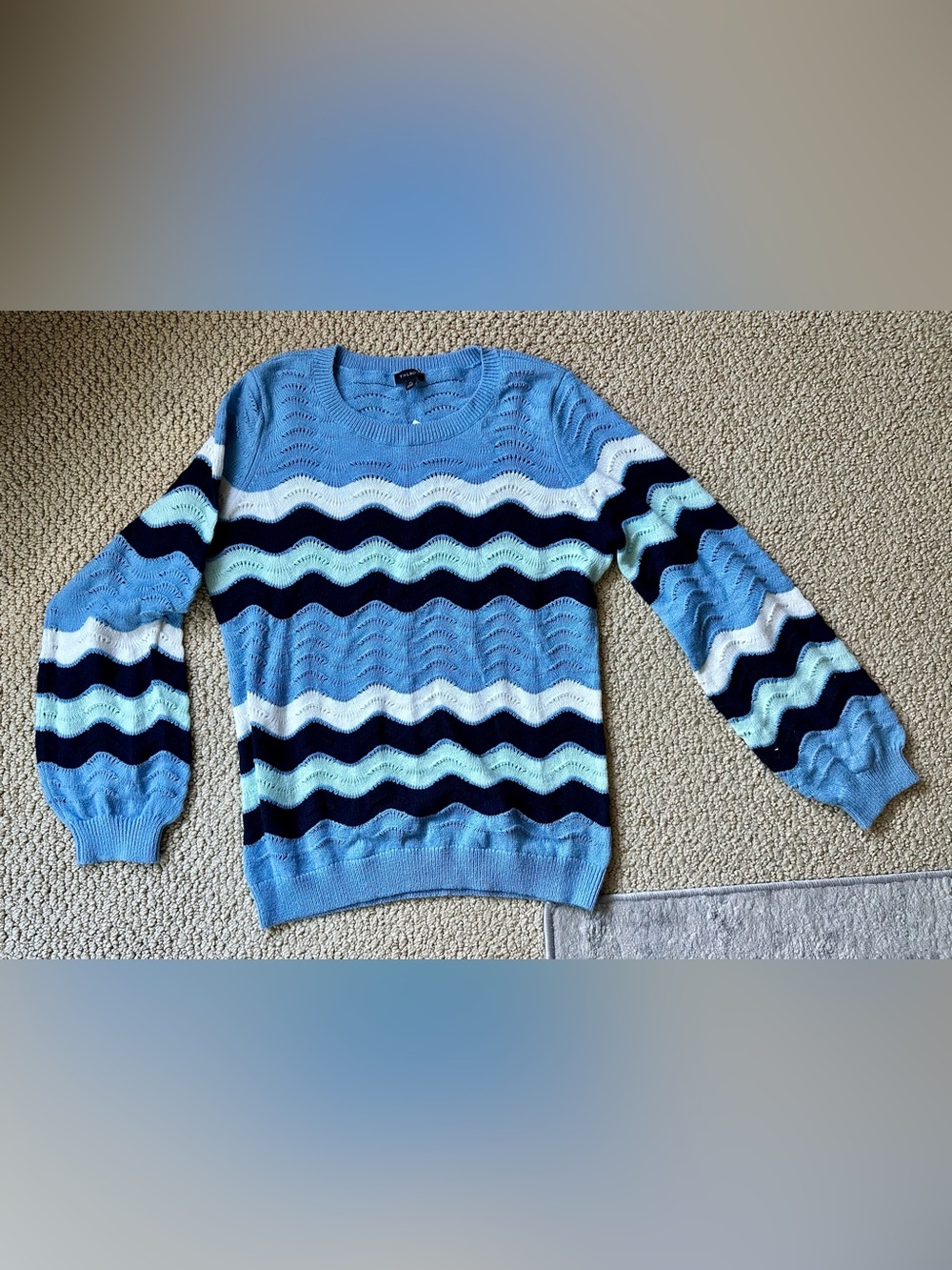 Talbots Blue & Navy Wave-Stripe Scoop Neck Sweater